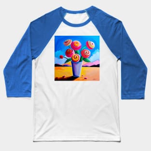 Cute Abstract Flowers in a Desert Mountain Landscape Baseball T-Shirt